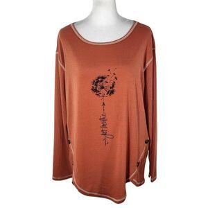 Noracora Orange Long Sleeve Tee with Dandelion Graphic Size Medium NWT